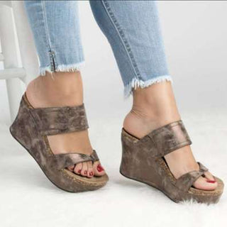 Buy brown Wedge Flip-Flop Thick Heeled Leather Sandals