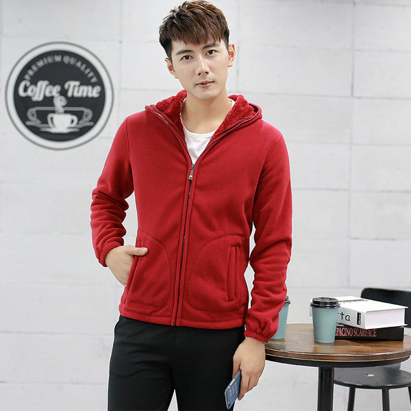 Men Plain Zip-Up Hoodie