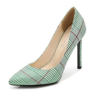 Women Plaid Pointed Toe Stiletto Heels