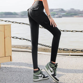 Buy black High Waist Tight Nylon Pocket Leggings