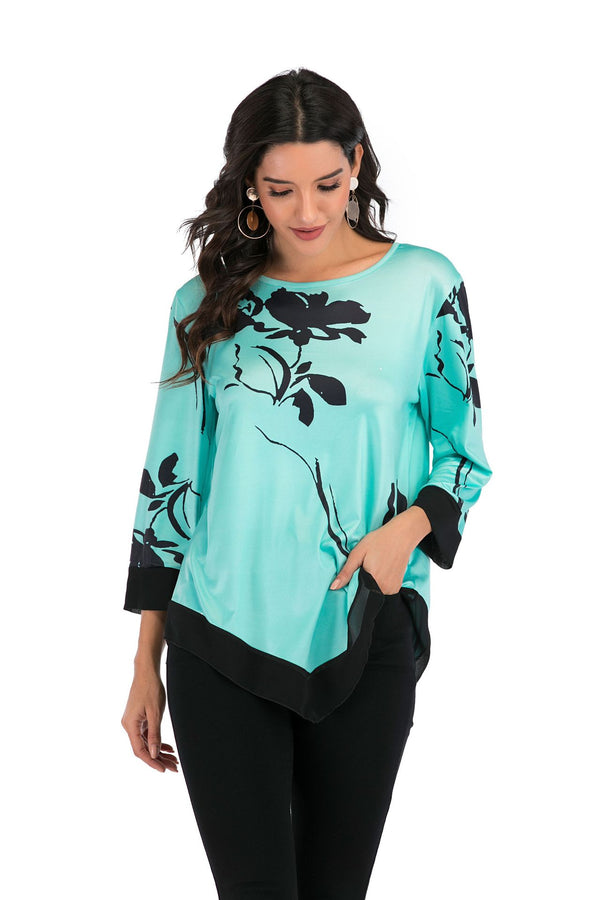 Women Floral Black White Blouse