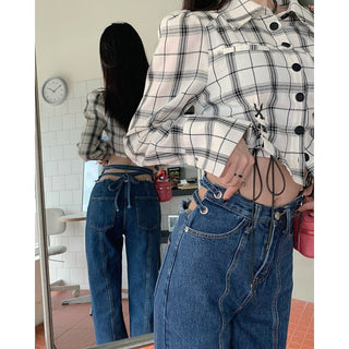 Lace Up High Waist Versatile Jeans