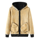 Men Solid Colored Zip Up Plush Hoodie