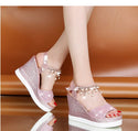 Hanging Strap Sparkly Wedge Platform Sandals