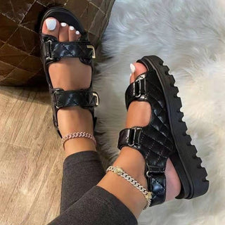 Women Velcro Leather Platform Sandals