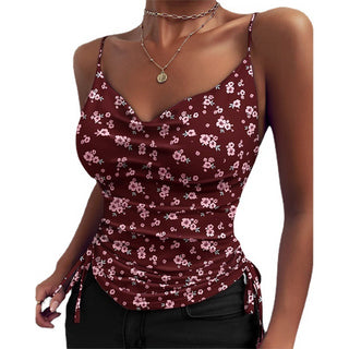 Buy burgundy Spaghetti Strap Tops V-neck Camisole Tops