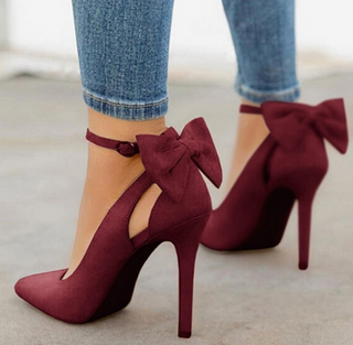 Buy maroon Leather Bow Strapped Soft High Heels