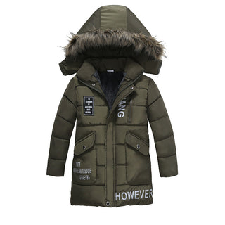 Buy green Boys Fur Collar Padded Warm Jacket