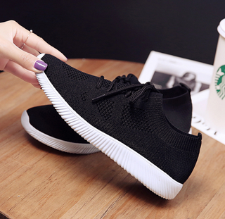 Buy black Solid Color Lace-up Flexible Sneakers