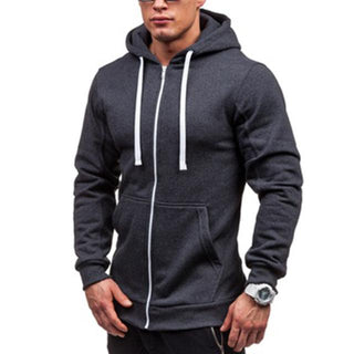 Buy gray Men Casual Zippered Pullover Hoodie