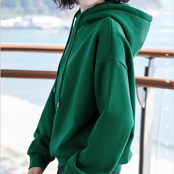 Loose Solid Colored Crew Neck Hoodie