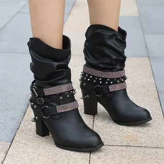 Multi Strap Leather Wedge Heel Boots