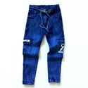 Boys Monogram Print Multi-pocket Cargo Jeans