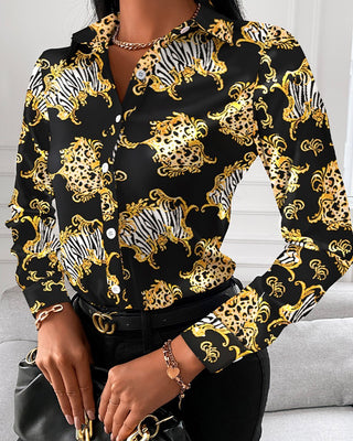 Buy style-2 Loose Long Sleeve V Neck Button Print Shirt