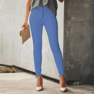 Buy blue Women Casual Solid Color Breasted Trousers