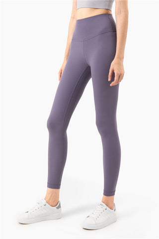 Buy light-purple Double Line High Waist Nylon Leggings