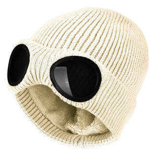 Buy beige Knitted Glasses Ear Protection Wool Hat