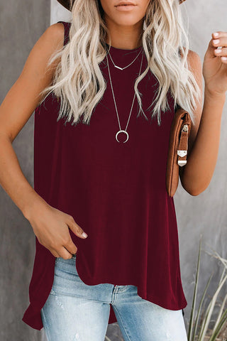 Buy red Round Neck Sleeveless Irregular Pullover Top