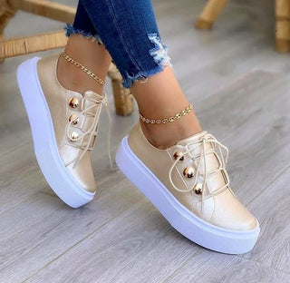 Buy gold Women Lace-up Flats Sneakers