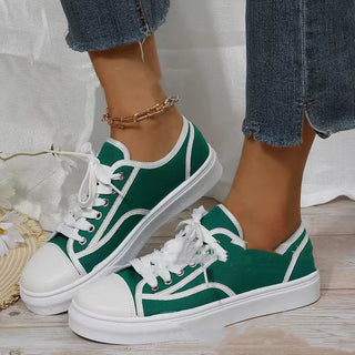 Buy green Women Solid Color Flat Platform Sneakers