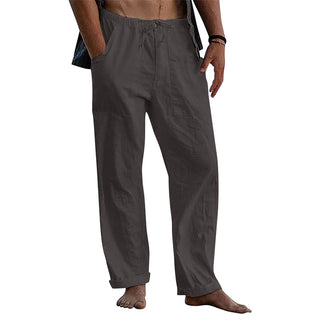 Buy dark-grey Men&#39;s Linen Casual Drawstring Loose Pants