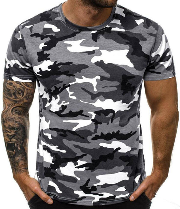 Crew Neck Tight Camouflage Casual Sports Men's T-shirt