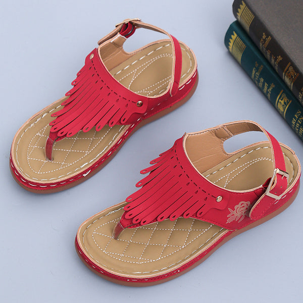 Women's Roman Cutout Thong Wedge Sandals