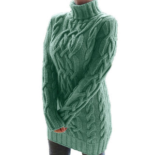 Buy green Thick Lapel Long Sleeve Turtleneck Sweater Dress