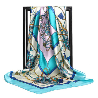 Buy sea-blue Women Printed Square Silk Scarf