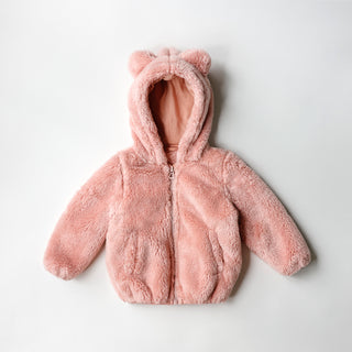 Buy pink Round Neck Fleece Bear Ear Hooded Sweater