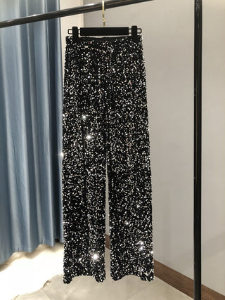 Buy black-silver Shiny Elongated Straight Leg Mopping Pants