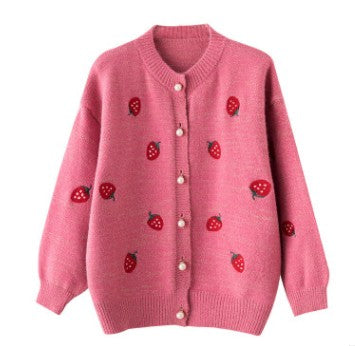 Women Strawberry Cardigan Sweater