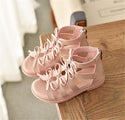 Girls Soft Leather Strapped Bow Shoes