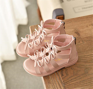 Girls Soft Leather Strapped Bow Shoes