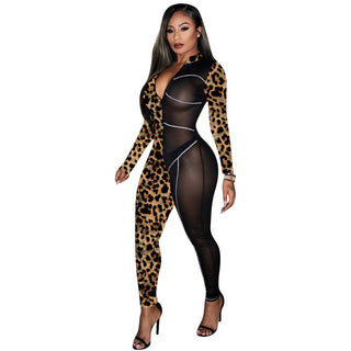 Buy leopard-stitching Webbing Stitching Jumpsuit