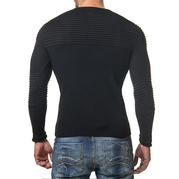 Men Pleated Stitching Knitted Sweater