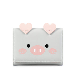 Buy grey Women Short Three-Fold Cartoon Pig Wallet