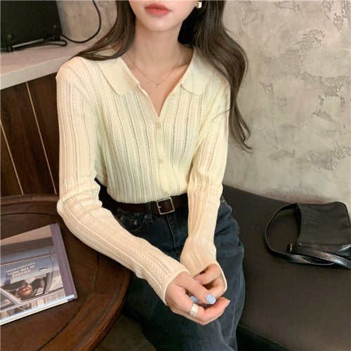 Knitted Lapel Collar Cardigan Sweater