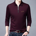 Men Long Sleeve Lapel Half Zip T Shirt