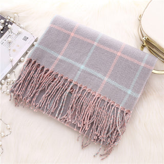 Buy gray Women Double-Sided Plaid Scarf