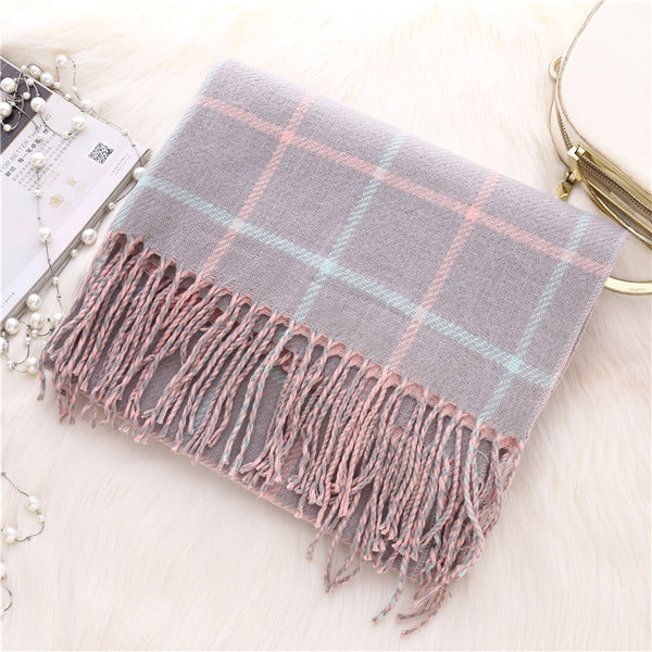 Women Double-Sided Plaid Scarf