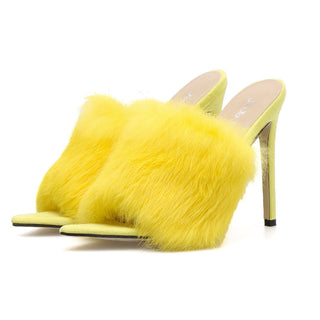 Buy yellow Women Fur Strapped PU High Heels