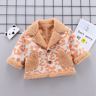 Buy orange Patterned  Warm V-Neck Cotton Fur Coat