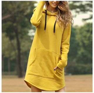 Buy yellow Solid Color Long Sleeve Hoodie