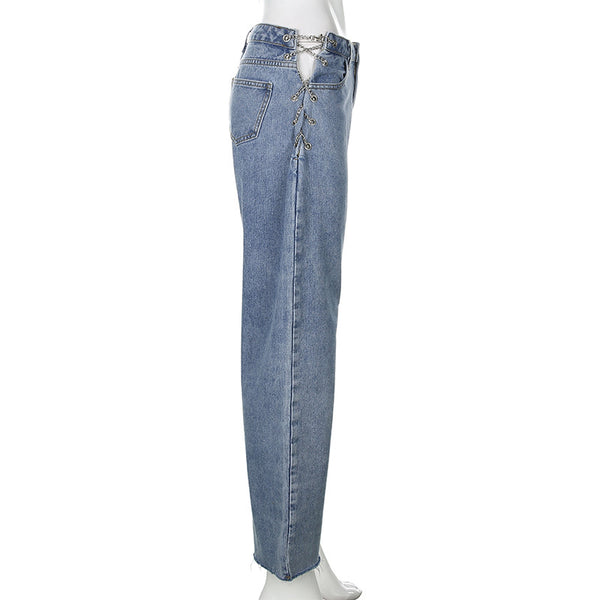 Women Side Chain High Waisted Jeans