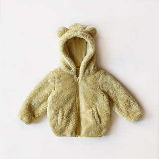 Buy yellow Round Neck Fleece Bear Ear Hooded Sweater