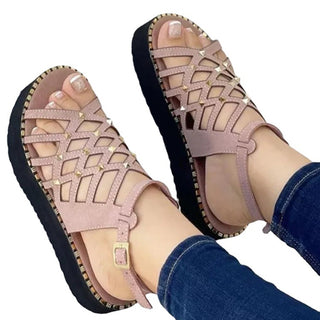 Buy pink Grid Patterned Strap Rhinestone Thick Sole Sandals