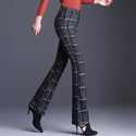 Plaid Woolen Casual Flared Pants