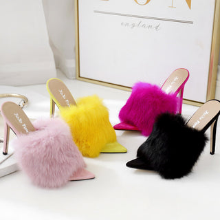 Women Fur Strapped PU High Heels