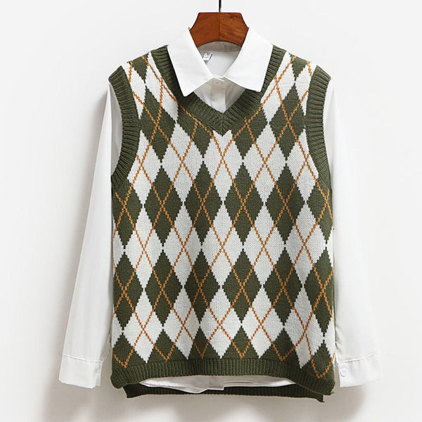 Women College Style Knitted Sweater Vest